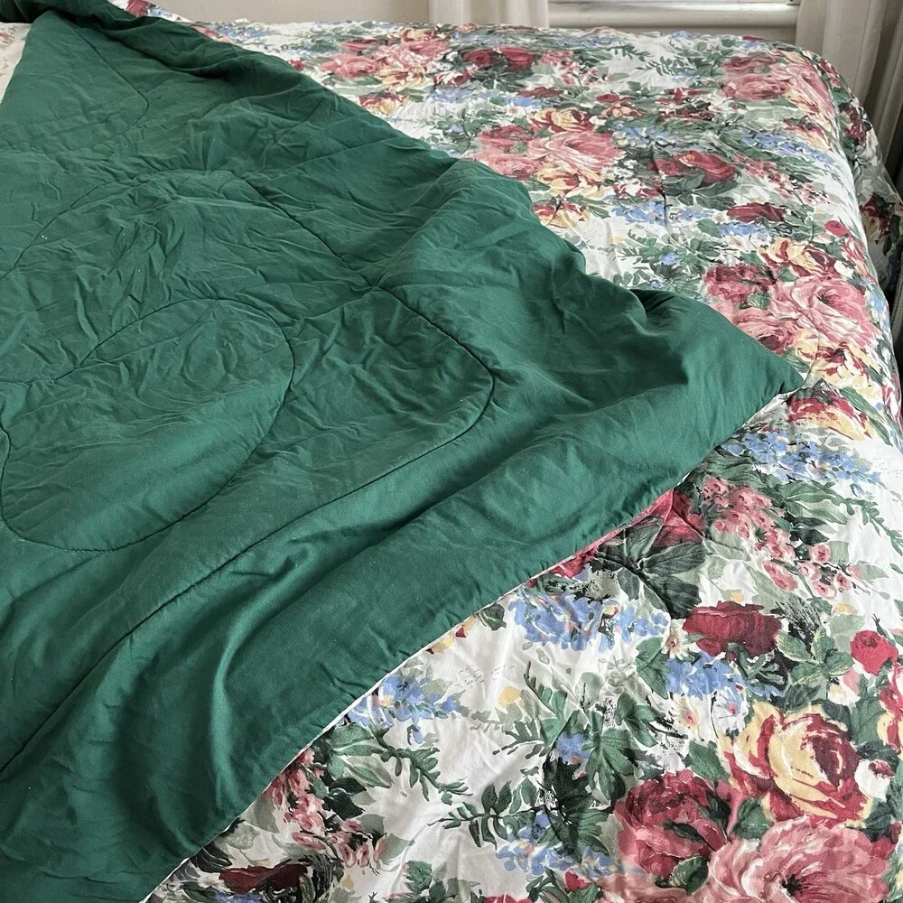 VTG Springmaid Floral Comforter Full Queen Reversible Alexandra Green Cottage
